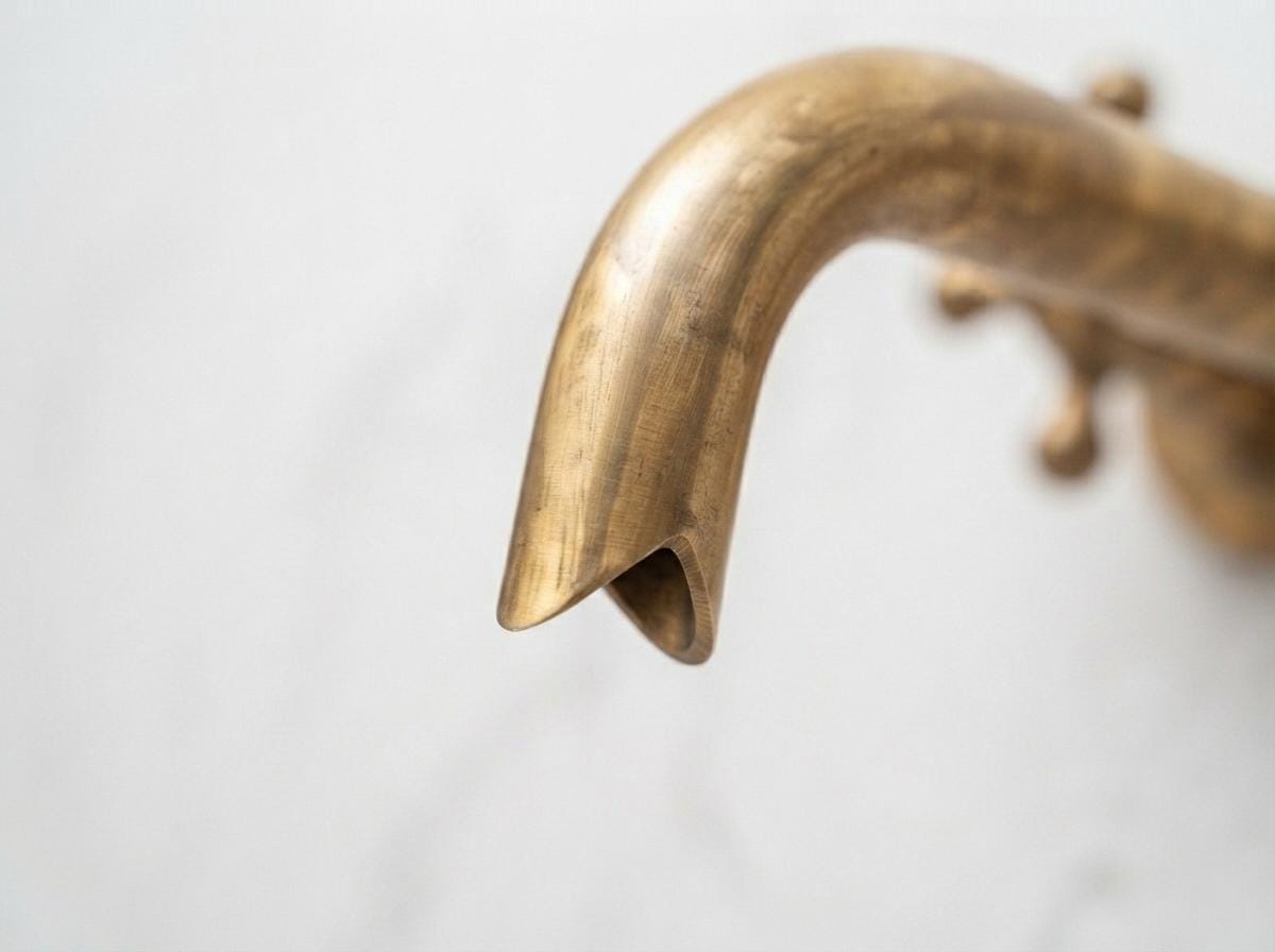 Handmade Unlacquered Brass Wall Mount Bathroom Faucet | Antique Cross Handle Vanity Basin Tap | Vintage Living Patina Moroccan Artisan Sink