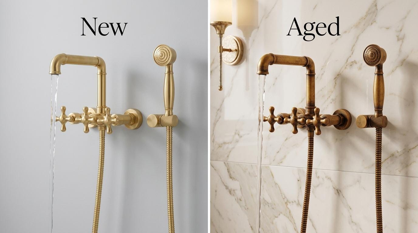 Handmade Unlacquered Brass Wall Mount Tub Faucet With Hand Shower | Clawfoot Tub Filler Cross Handle | Polished Gold Moroccan Artisan Bath