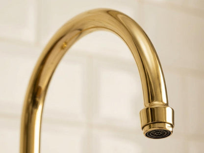 Bridge Kitchen Faucet Unlacquered Brass Handmade | Polished Gold Cross Handle Gooseneck Tap | Vintage Polished Gold Moroccan Artisan