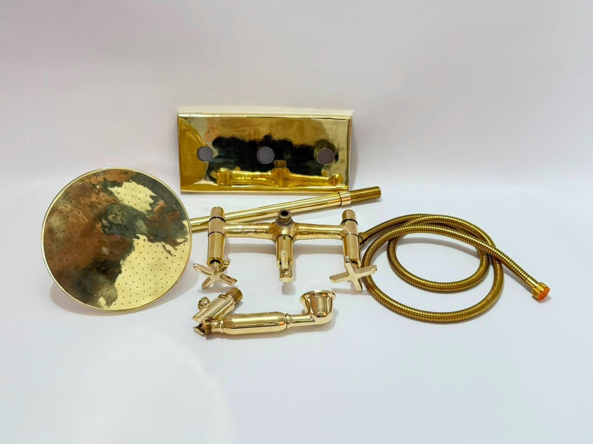 Unlacquered Brass Shower System, Solid Brass Wall-Mounted Rainfall & Handheld, Vintage Style