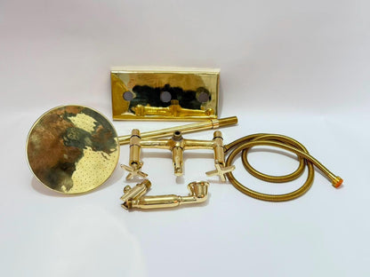 Unlacquered Brass Shower System, Solid Brass Wall-Mounted Rainfall & Handheld, Vintage Style