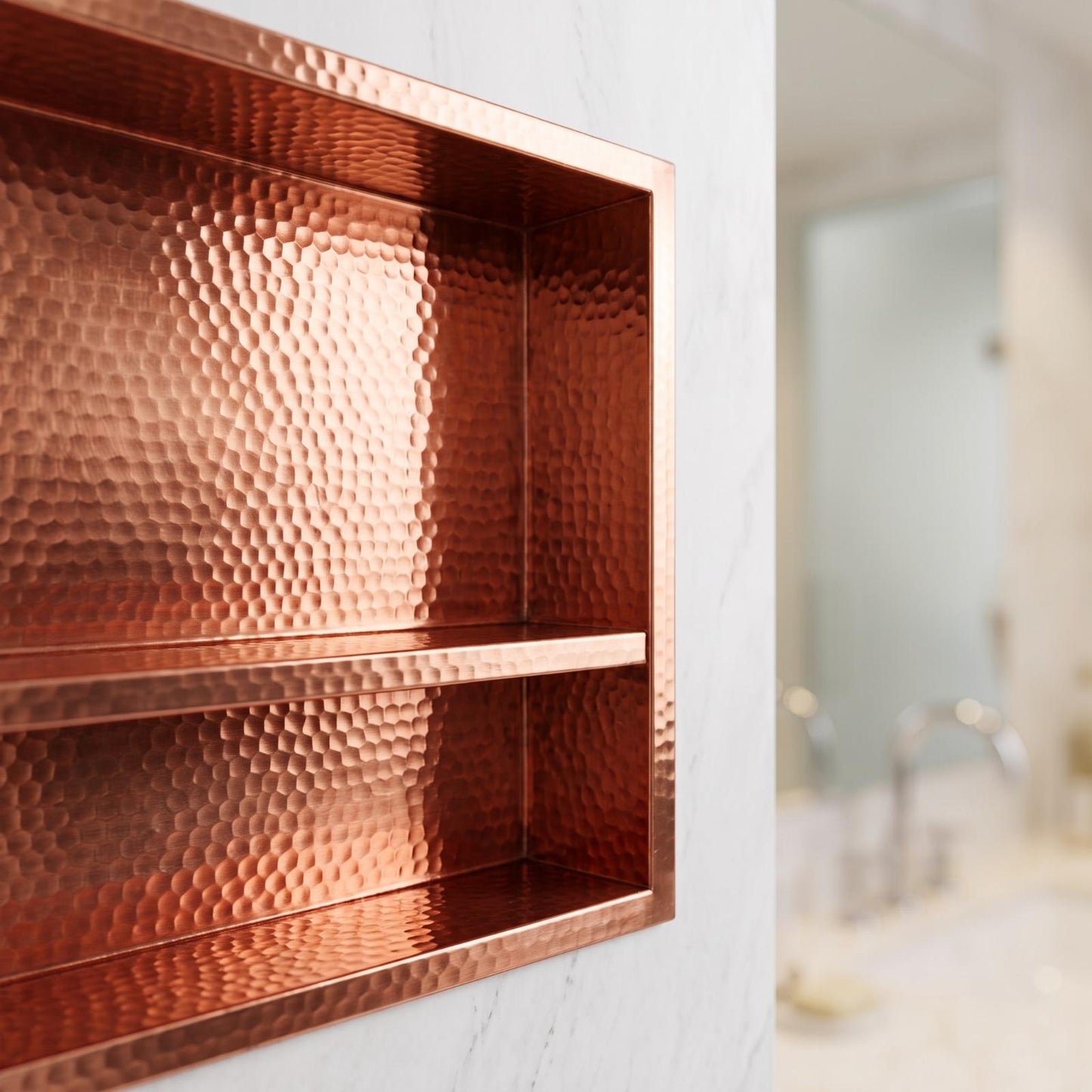 Handmade Hammered Copper Shower Niche Recessed Wall Shelf | Double Shelves Bathroom Storage | Unlacquered Moroccan Artisan Luxury Shower