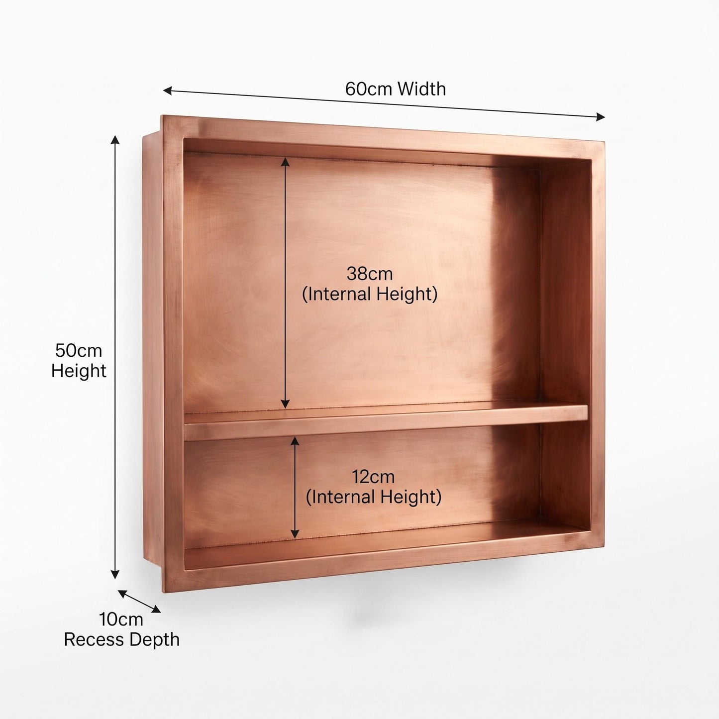 Handmade Hammered Copper Shower Niche Recessed Wall Shelf | Double Shelves Bathroom Storage | Unlacquered Moroccan Artisan Luxury Shower