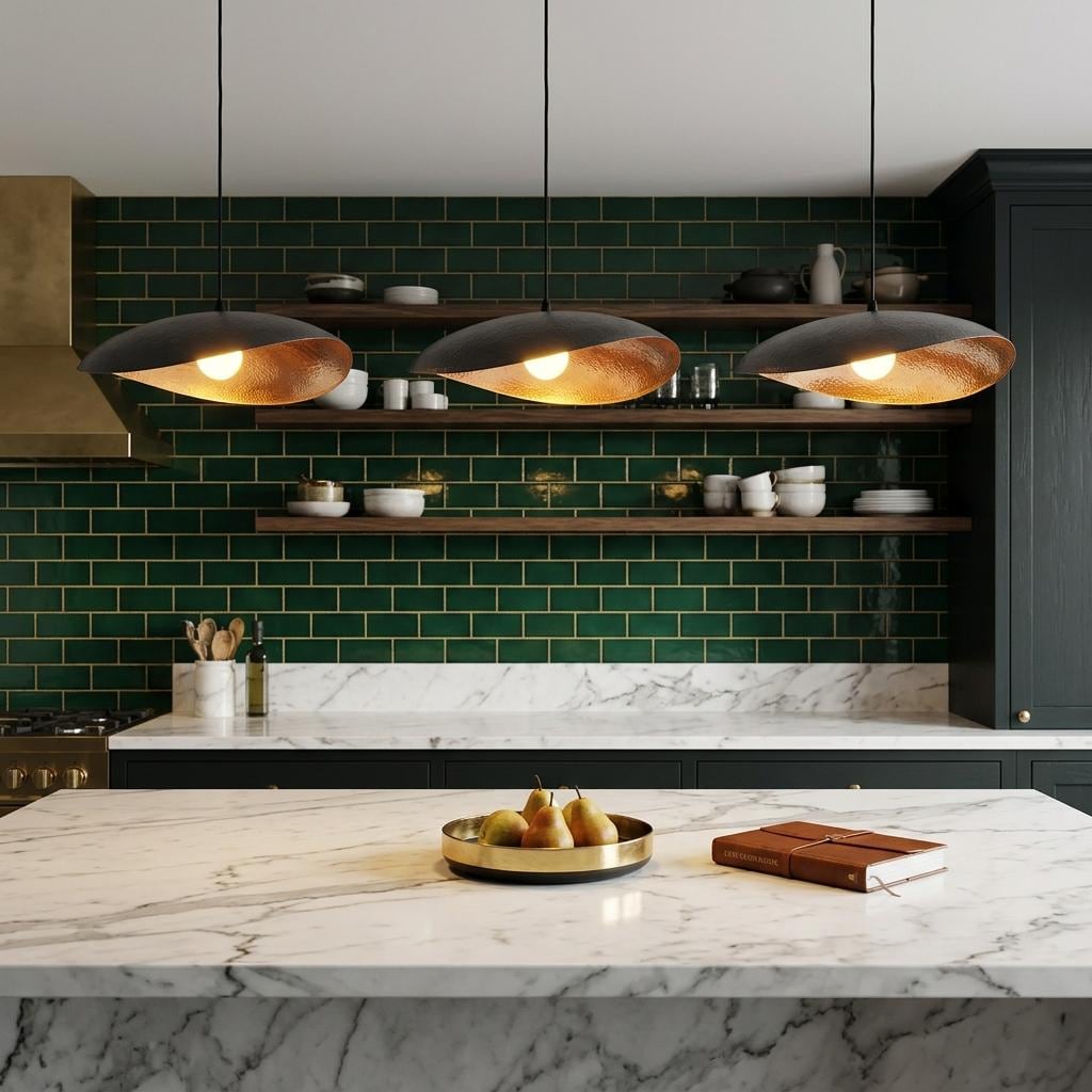 Hammered Copper Pendant Light | Turquoise Patina Shallow Dome | Kitchen Island Dining Room Rustic Boho Ceiling Light Handmade