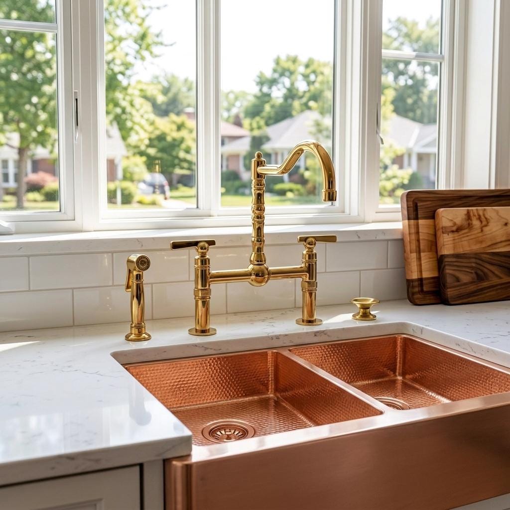 Unlacquered Brass Wall Mount Faucet | Ornate Engraved Cross Handle Gooseneck Tap