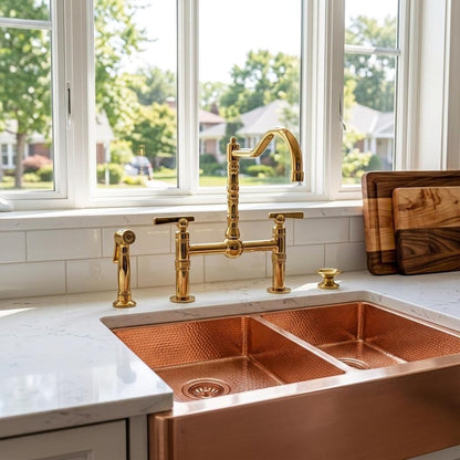 Unlacquered Brass Wall Mount Faucet | Ornate Engraved Cross Handle Gooseneck Tap