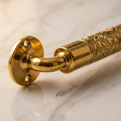 Engraved Brass Towel Bar | Arabesque Floral Wall Mount | Moroccan Handmade Gold Bathroom Hardware Luxury Vintage Boho Towel Holder