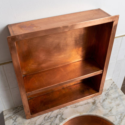Handmade Copper Shower Niche Recessed Wall Shelf | Double Shelves Bathroom Storage Niche | Unlacquered Moroccan Artisan Luxury Shower Shelf