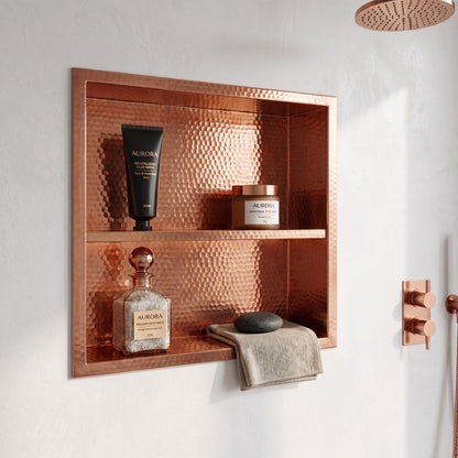 Handmade Hammered Copper Shower Niche Recessed Wall Shelf | Double Shelves Bathroom Storage | Unlacquered Moroccan Artisan Luxury Shower
