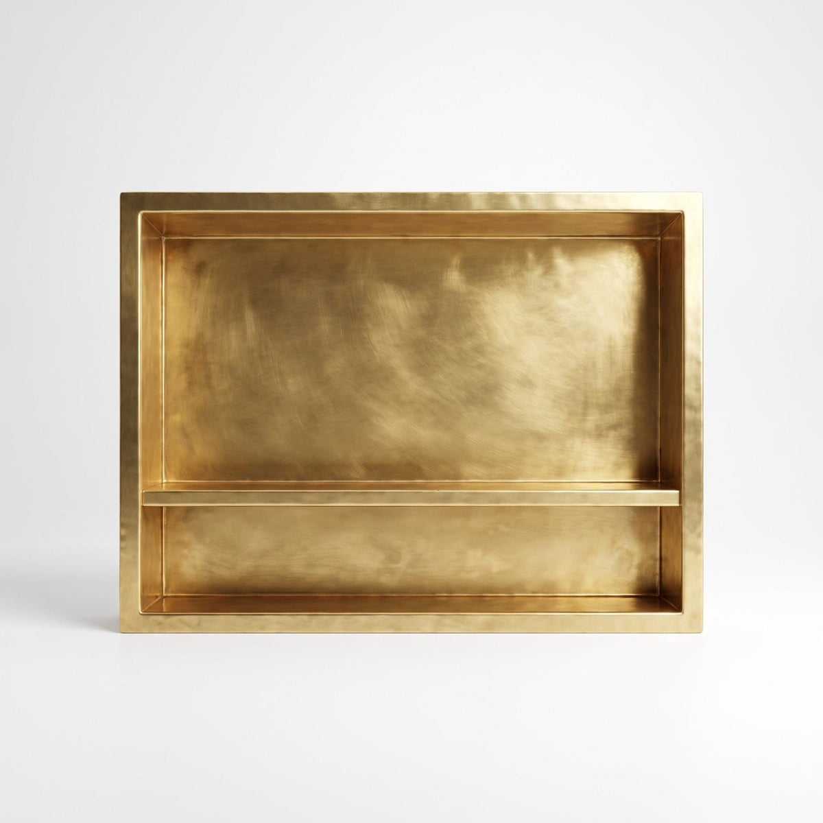 Handmade Unlacquered Brass Shower Niche Recessed Wall Shelf | Double Shelves Smooth Gold Bathroom | Moroccan Artisan Modern Luxury Storage