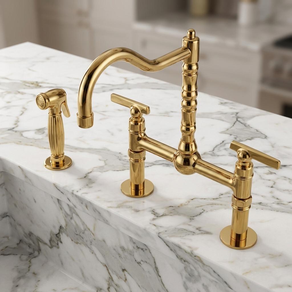 Unlacquered Brass Wall Mount Faucet | Ornate Engraved Cross Handle Gooseneck Tap