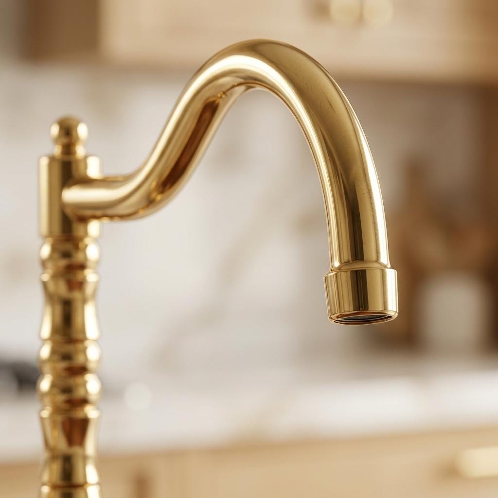 Unlacquered Brass Wall Mount Faucet | Ornate Engraved Cross Handle Gooseneck Tap