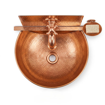 Hammered Copper Wall Mount Sink Set | Faucet & Backsplash Included | Rustic Moroccan Powder Room Basin 16 Inch Handmade Copper